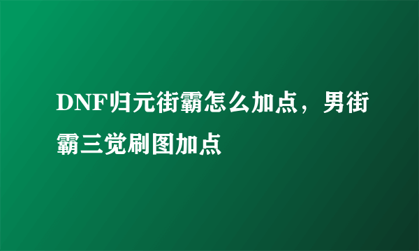 DNF归元街霸怎么加点，男街霸三觉刷图加点