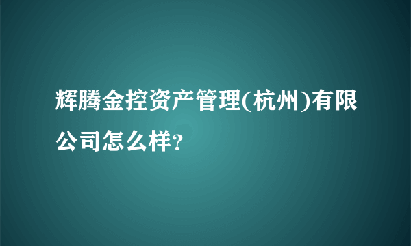 辉腾金控资产管理(杭州)有限公司怎么样？