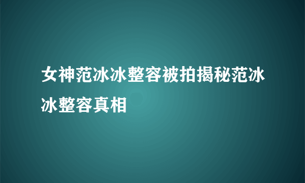 女神范冰冰整容被拍揭秘范冰冰整容真相