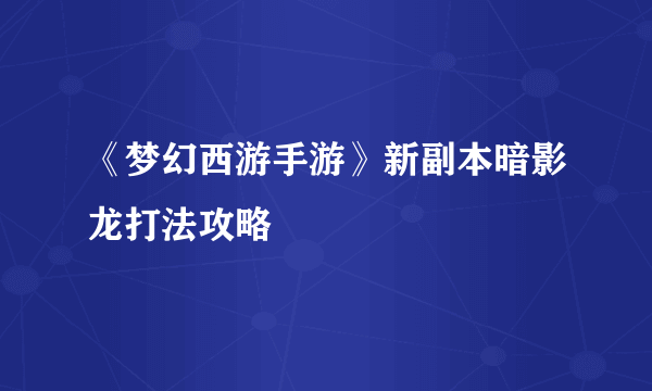 《梦幻西游手游》新副本暗影龙打法攻略