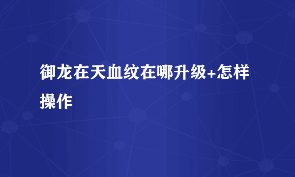 御龙在天血纹在哪升级+怎样操作