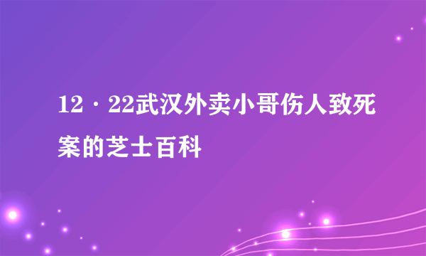 12·22武汉外卖小哥伤人致死案的芝士百科