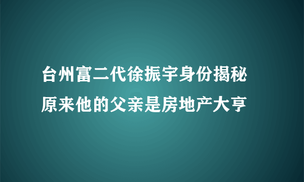 台州富二代徐振宇身份揭秘 原来他的父亲是房地产大亨