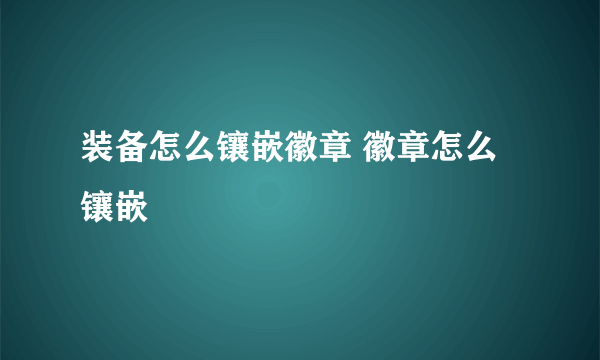 装备怎么镶嵌徽章 徽章怎么镶嵌