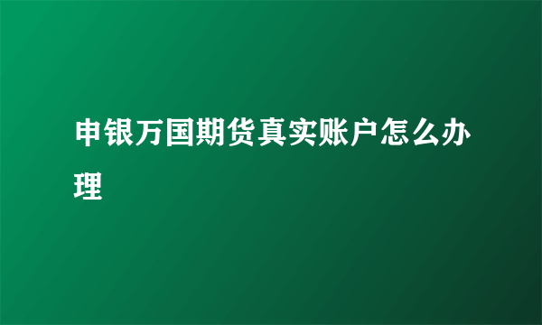 申银万国期货真实账户怎么办理