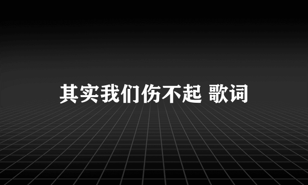 其实我们伤不起 歌词