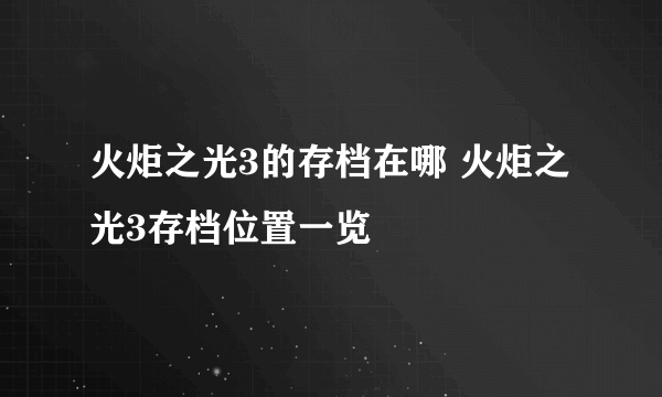 火炬之光3的存档在哪 火炬之光3存档位置一览