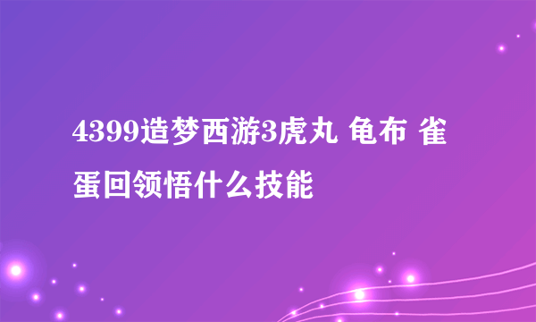 4399造梦西游3虎丸 龟布 雀蛋回领悟什么技能