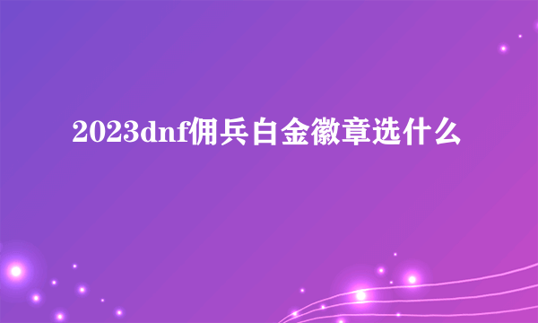 2023dnf佣兵白金徽章选什么