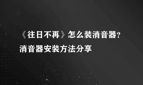 《往日不再》怎么装消音器？消音器安装方法分享