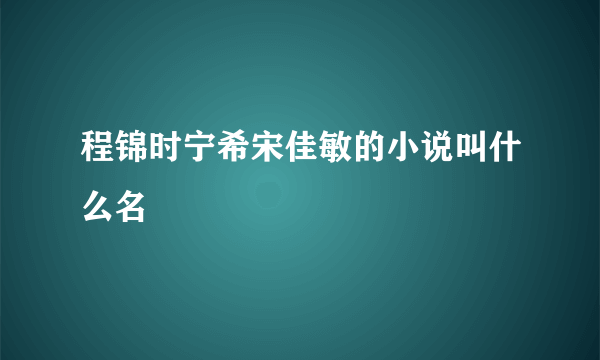 程锦时宁希宋佳敏的小说叫什么名