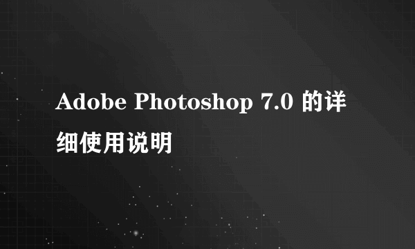 Adobe Photoshop 7.0 的详细使用说明