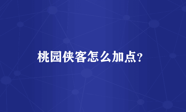 桃园侠客怎么加点？