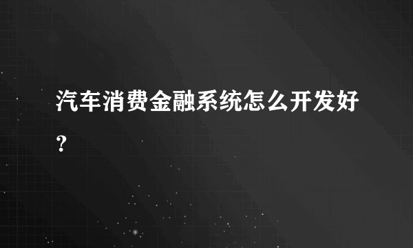 汽车消费金融系统怎么开发好？