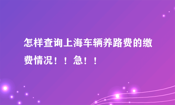 怎样查询上海车辆养路费的缴费情况！！急！！