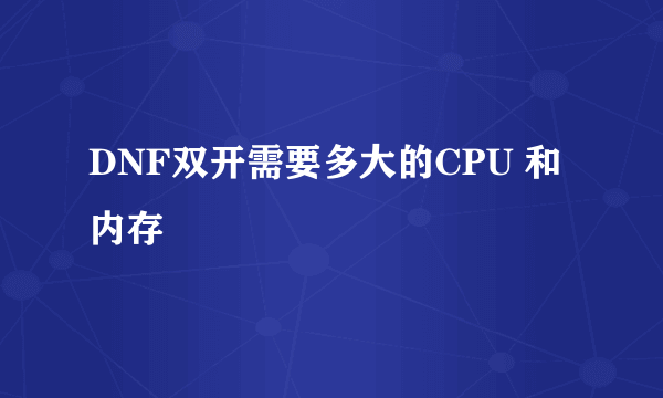 DNF双开需要多大的CPU 和内存