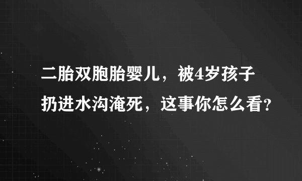 二胎双胞胎婴儿，被4岁孩子扔进水沟淹死，这事你怎么看？