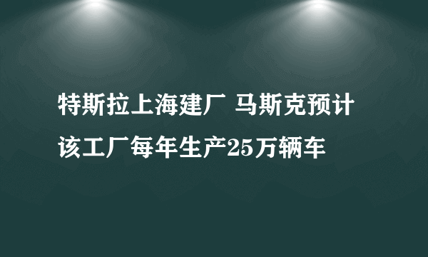 特斯拉上海建厂 马斯克预计该工厂每年生产25万辆车