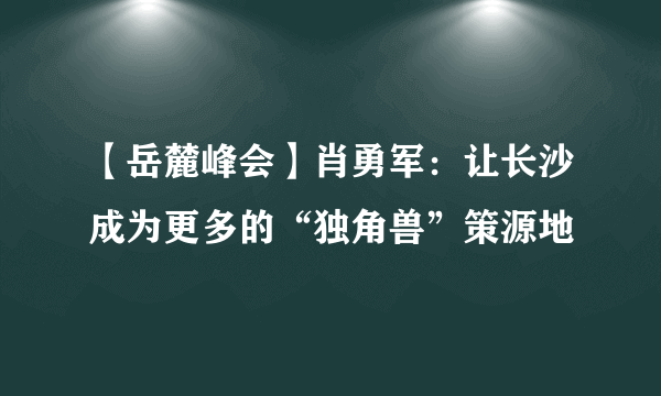 【岳麓峰会】肖勇军：让长沙成为更多的“独角兽”策源地