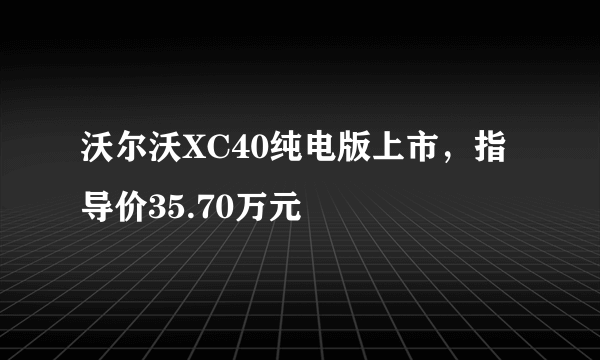 沃尔沃XC40纯电版上市，指导价35.70万元