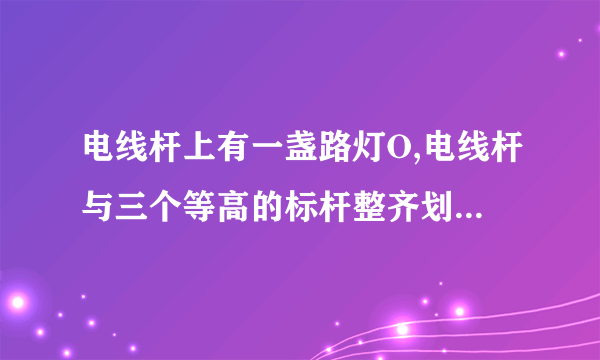 电线杆上有一盏路灯O,电线杆与三个等高的标杆整齐划一地排列在马路的一侧,AB、CD、EF是三个标杆,相邻的两个标杆之间的距离都是2 m,已知AB、CD在灯光下的影长分别为BM = 1. 6 m,DN = 0. 6m.(1)请画出路灯O的位置和标杆EF在路灯灯光下的影子。(2)求标杆EF的影长。