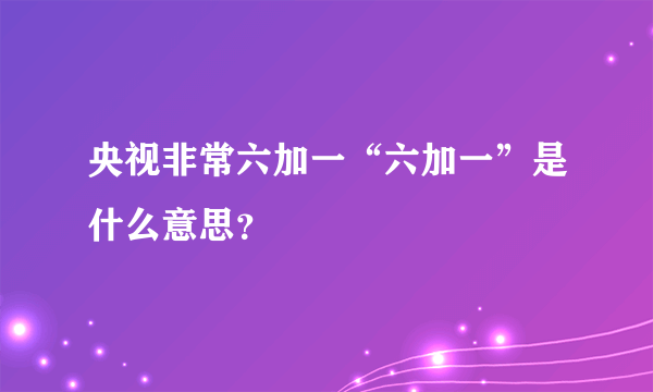 央视非常六加一“六加一”是什么意思？