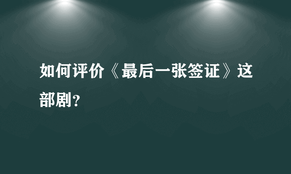 如何评价《最后一张签证》这部剧？