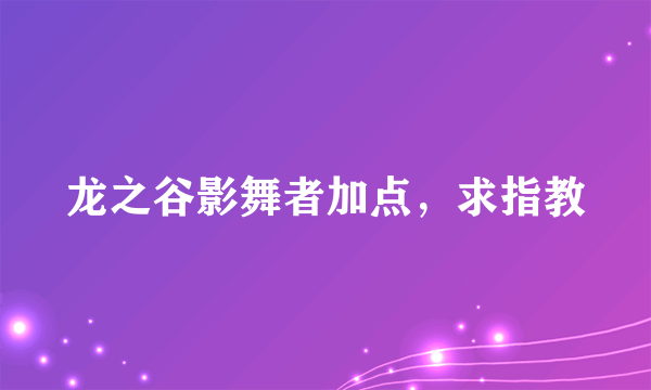 龙之谷影舞者加点，求指教