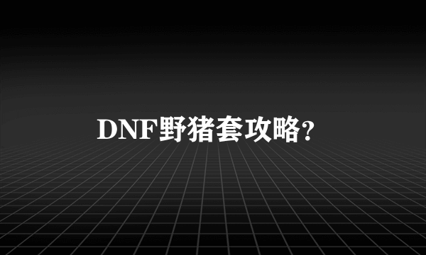 DNF野猪套攻略？