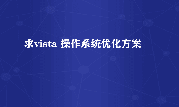 求vista 操作系统优化方案