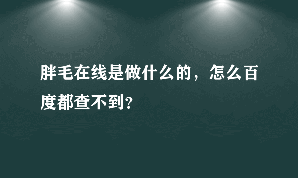 胖毛在线是做什么的，怎么百度都查不到？