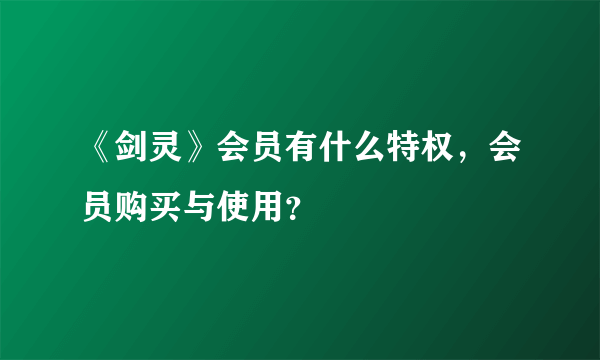 《剑灵》会员有什么特权，会员购买与使用？