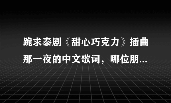 跪求泰剧《甜心巧克力》插曲那一夜的中文歌词，哪位朋友知道告诉我，谢谢！