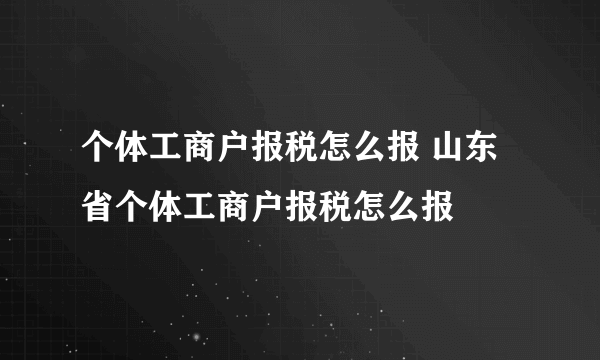 个体工商户报税怎么报 山东省个体工商户报税怎么报