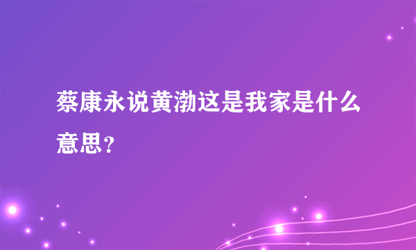 蔡康永说黄渤这是我家是什么意思？