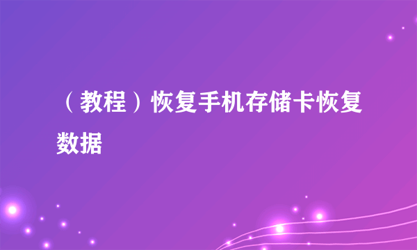 （教程）恢复手机存储卡恢复数据