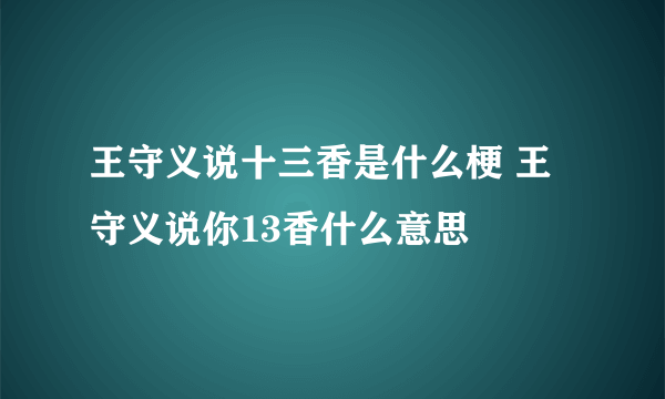 王守义说十三香是什么梗 王守义说你13香什么意思