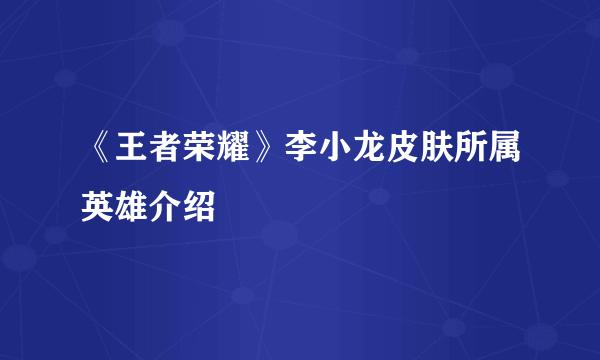 《王者荣耀》李小龙皮肤所属英雄介绍