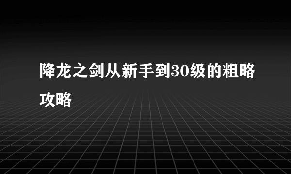 降龙之剑从新手到30级的粗略攻略