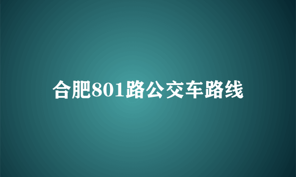 合肥801路公交车路线