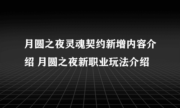 月圆之夜灵魂契约新增内容介绍 月圆之夜新职业玩法介绍