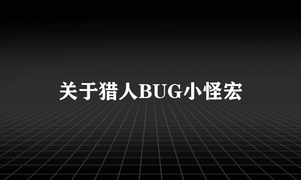 关于猎人BUG小怪宏