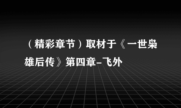 （精彩章节）取材于《一世枭雄后传》第四章-飞外