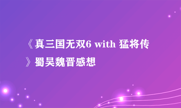 《真三国无双6 with 猛将传》蜀吴魏晋感想