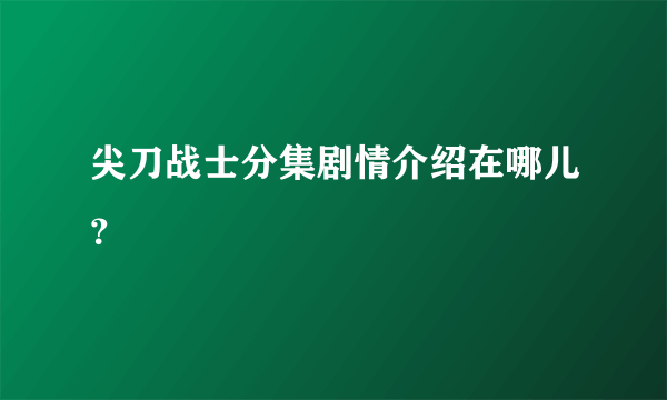 尖刀战士分集剧情介绍在哪儿？