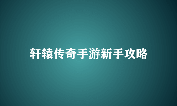 轩辕传奇手游新手攻略