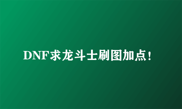 DNF求龙斗士刷图加点！