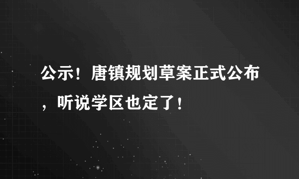 公示！唐镇规划草案正式公布，听说学区也定了！