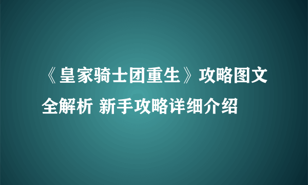 《皇家骑士团重生》攻略图文全解析 新手攻略详细介绍