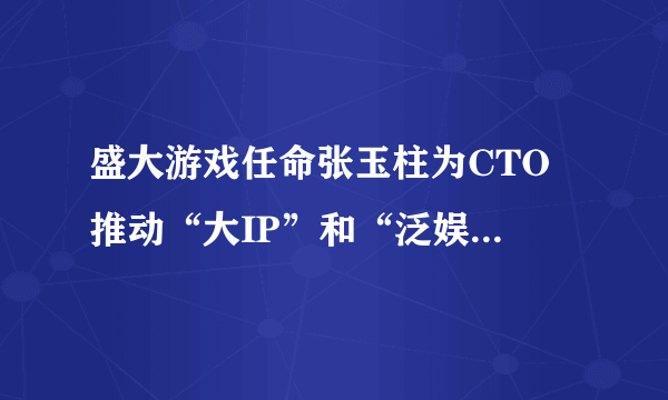 盛大游戏任命张玉柱为CTO 推动“大IP”和“泛娱乐”战略